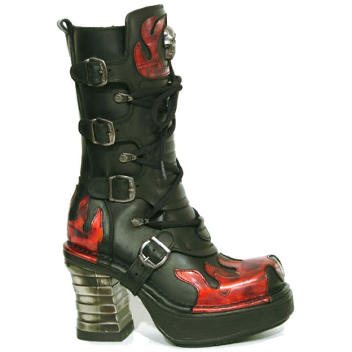 New Rock Boots 8591 Itali Negro Antik Fuego Plataforma NRK Negra Bandas Acero