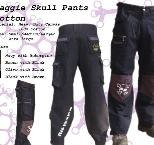Random Mens Skull Pants - BLACK with BROWN patch