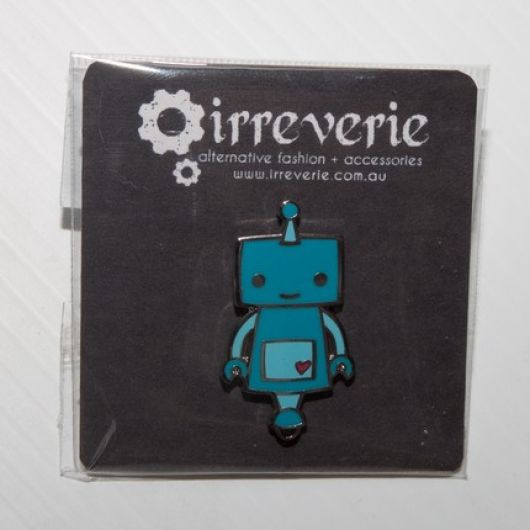 Blue Robot Enamel Badge with Butterfly Pin