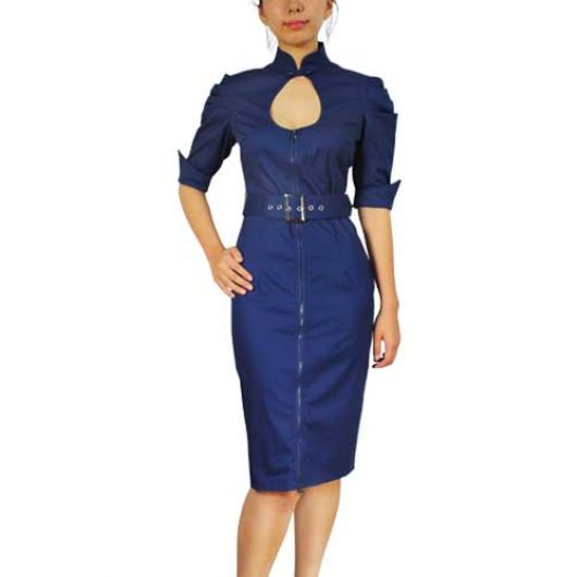 Chicstar Belted Pencil Dress - Blue